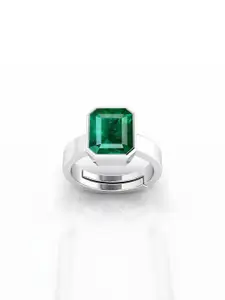 Barmunda gems Men Green Silver-Plated Artificial Stones Brass Ethnic Finger Ring