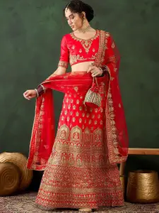 Maroosh Embroidered Zari Silk Semi-Stitched Lehenga & Unstitched Blouse With Dupatta