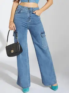 Life With Pockets Women Wide Leg Clean Look Heavy Fade Stretchable Jeans