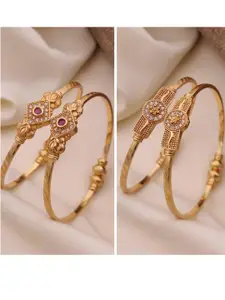 Anouk Pack of 2 Brass Gold-Plated Adjustable Floral Bangles for Women