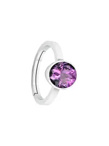 Barmunda gems Unisex Purple Stone Silver Plated Adjustable Brass Finger Ring