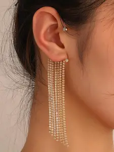 Vembley Golden Studded Chain Tassels Ear Cuff Earrings