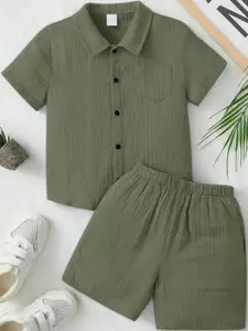 THE FASHION PRIME Boys Shirt Collar Short Sleeves Shirt With Short