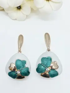 AVANT-GARDE PARIS Gold Plated Artificial Stones Studded Teardrop Enamelled Drop Earrings
