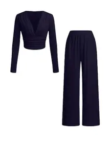MIAKEE Ribbed Round Neck Top With Trousers Co-Ords