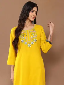 Varanga Floral Embroidered Thread Work Cotton Straight Kurta