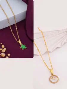 DressBerry Set of 2 Women Gold-Plated Chain With Charms Pendant