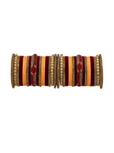 RIJOLI Artificial Set of 50 Gold-Plated Stones Studded And Beaded Alloy Bangles