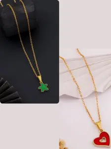 DressBerry Women Pack Of 2 Multi Color Gold-Plated Artificial Beads Causal Necklace