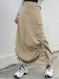 StyleCast Ruched Drawstring Cargo A-Line Maxi Skirt