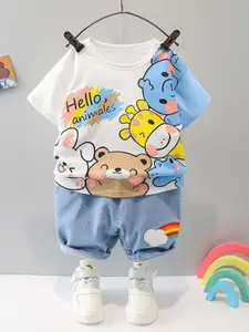 ENCASH FASHION Boys Printed Round Neck T-shirt With Shorts