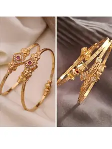 Anouk  Women Pack Of 4 Gold-Plated Brass American Diamond Adjustable Bangles