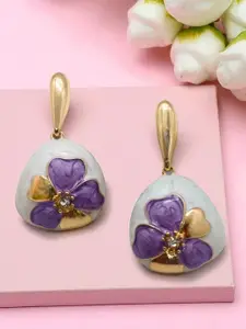 AVANT-GARDE PARIS Gold Plated Artificial Stones Studded Teardrop Enamelled Drop Earrings