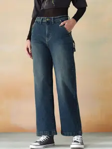 Flying Machine Women Wide Leg High-Rise Light Fade Stretchable Jeans