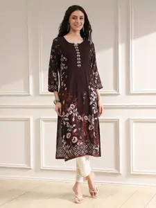 Biba Floral Printed Notch Neck Straight Kurta