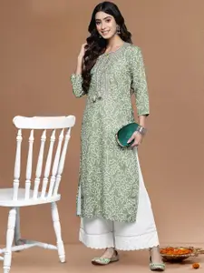 Varanga Bandhani Embroidered Keyhole Neck Gotta Patti Cotton Straight Kurta