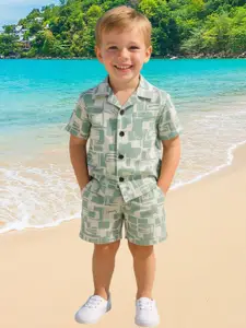 FASHION GRAB Boys Abstract Printed Pure Cotton Shirt With Shorts