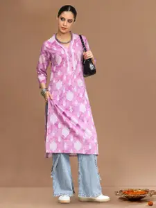 Varanga Women Ethnic Motifs Printed Fusion Cotton Straight Kurta