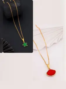 DressBerry Set of 2 Brass Gold-Plated Handcrafted Necklace