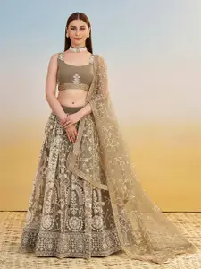 FABPIXEL Embroidered Sequinned Semi-Stitched Lehenga & Unstitched Blouse With Dupatta