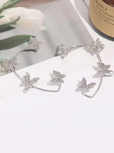 Vembley Women White & Silver-Plated Butterfly Shaped Ear Cuff Earrings