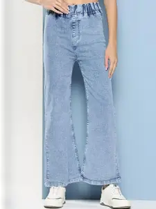 BAESD Girls Comfort Flared Clean Look Heavy Fade Stretchable Cotton Jeans