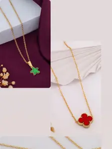 DressBerry Women Pack Of 2 Brass Gold Plated Charms Necklaces