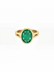Barmunda gems Emerald Stone Studded Gold-Plated Finger Ring