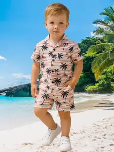 FASHION GRAB Boys Floral Printed Pure Cotton Shirt With Shorts