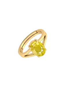 Barmunda gems Unisex Gold Plated Adjustable Yellow Sapphire Brass Finger Ring