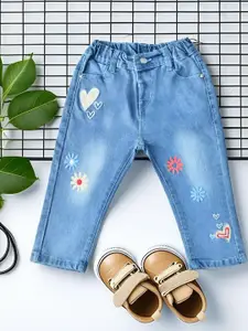 BAESD Girls Comfort Regular Fit Mid-Rise Lightly-Fade Stretchable Embroidered Jeans