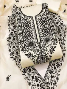 Peachmode Women's Off White Floral Embroidered Chanderi Silk Unstitched Dress Material