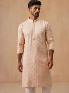 Jompers Embroidered Mandarin Collar Chikankari Kurta With Pyjamas