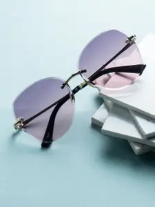 Leeway Women Purple Lens & Gold-Toned Butterfly Sunglasses with