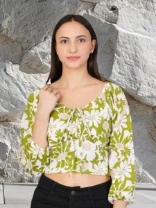 69 FASHION STREET Women Floral Printed Puff Sleeves Smocked Crop Top