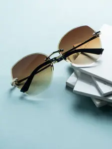 Leeway Women Brown Lens & Gold-Toned Butterfly Sunglasses with