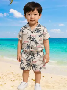 FASHION GRAB Boys Floral Printed Pure Cotton Shirt With Shorts