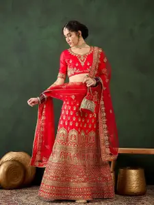 MANVAA Embroidered Zari Silk Semi-Stitched Lehenga & Unstitched Blouse With Dupatta