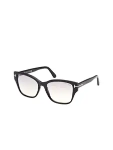 Tom Ford Women Grey Lens & Black Cateye Sunglasses with