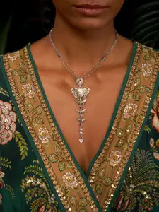 SHAYA 925 Sterling Silver Stone Studded The Giver Elephant Necklace