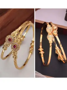 Anouk Women Pack of 2 Gold-Plated American Diamond Adjustable Gold Bangles