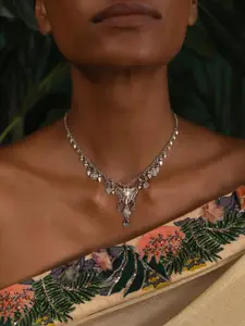 SHAYA 925 Sterling Silver Stone Studded The Trail Keeper Elephant Necklace