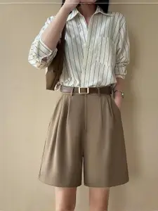 Outzidr Women Solid Relaxed Fit Mid-Rise Regular Shorts