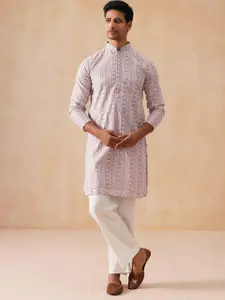 Jompers Men Geometric Embroidered Chikankari Kurta with Pyjamas