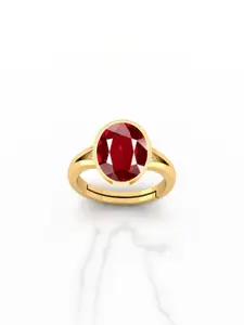 Barmunda gems Ruby Stone Studded Gold-Plated Finger Ring