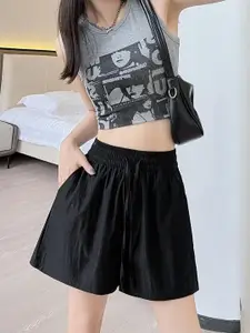 Outzidr Women Solid Relaxed Fit Mid-Rise Regular Shorts