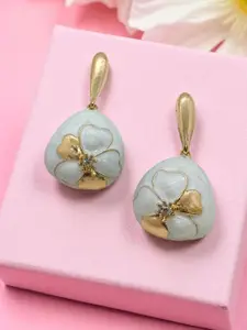 AVANT-GARDE PARIS Gold Plated Artificial Stones Studded Enamelled Teardrop Drop Earrings