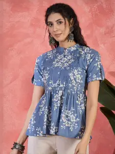 Sangria Women Floral Printed Pure Cotton Short Peplum Top