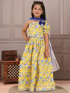Cutiekins Girls Floral Printed One Shoulder Ready to Wear Lehenga & Blouse With Dupatta