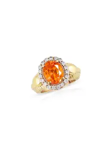 Barmunda gems Men Orange Gold-Plated Artificial Stones Brass Ethnic Finger Ring